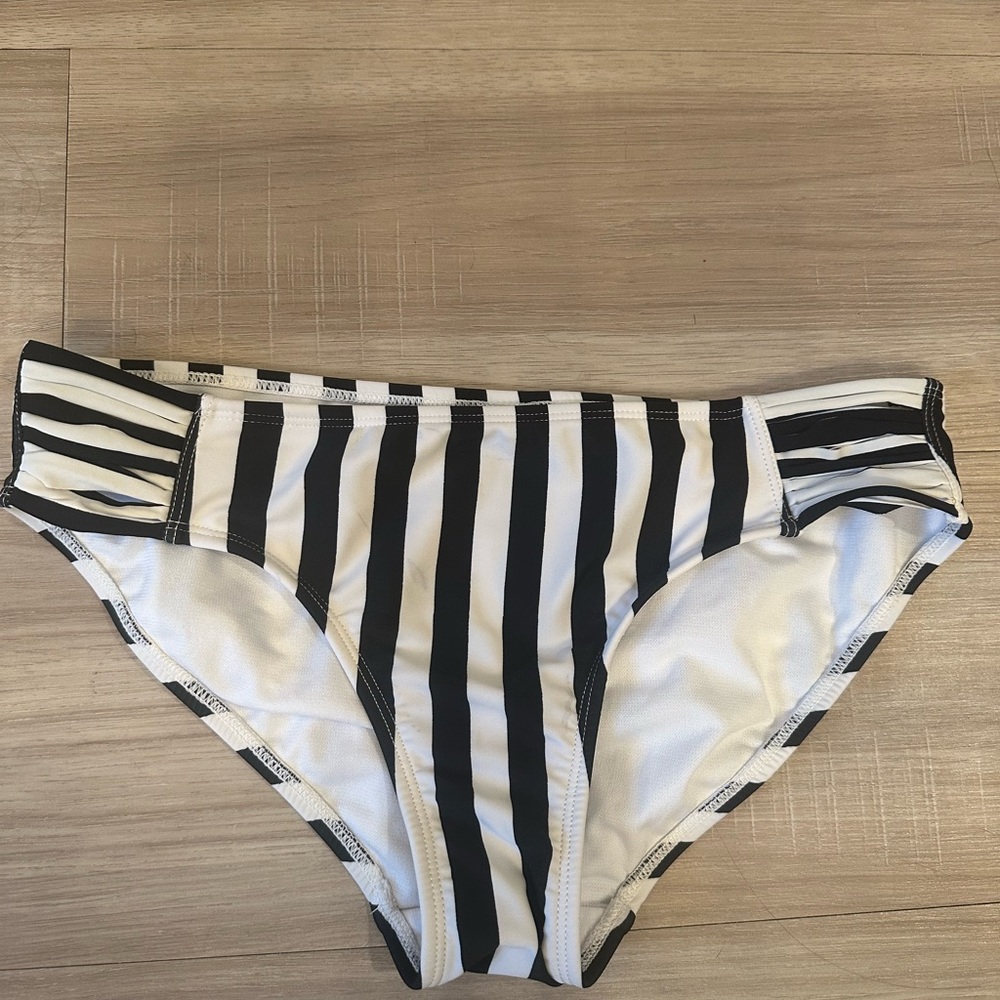 No Boundaries Black and White Striped Bikini Bottom